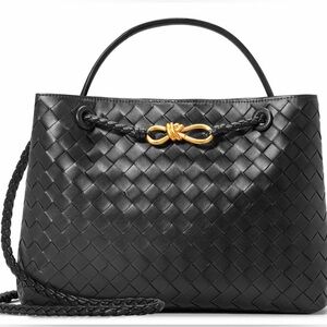 Chic Black Woven Tote Bag with Gold Accent